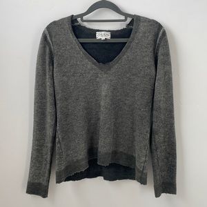 Wool cashmere green gray v neck sweater
